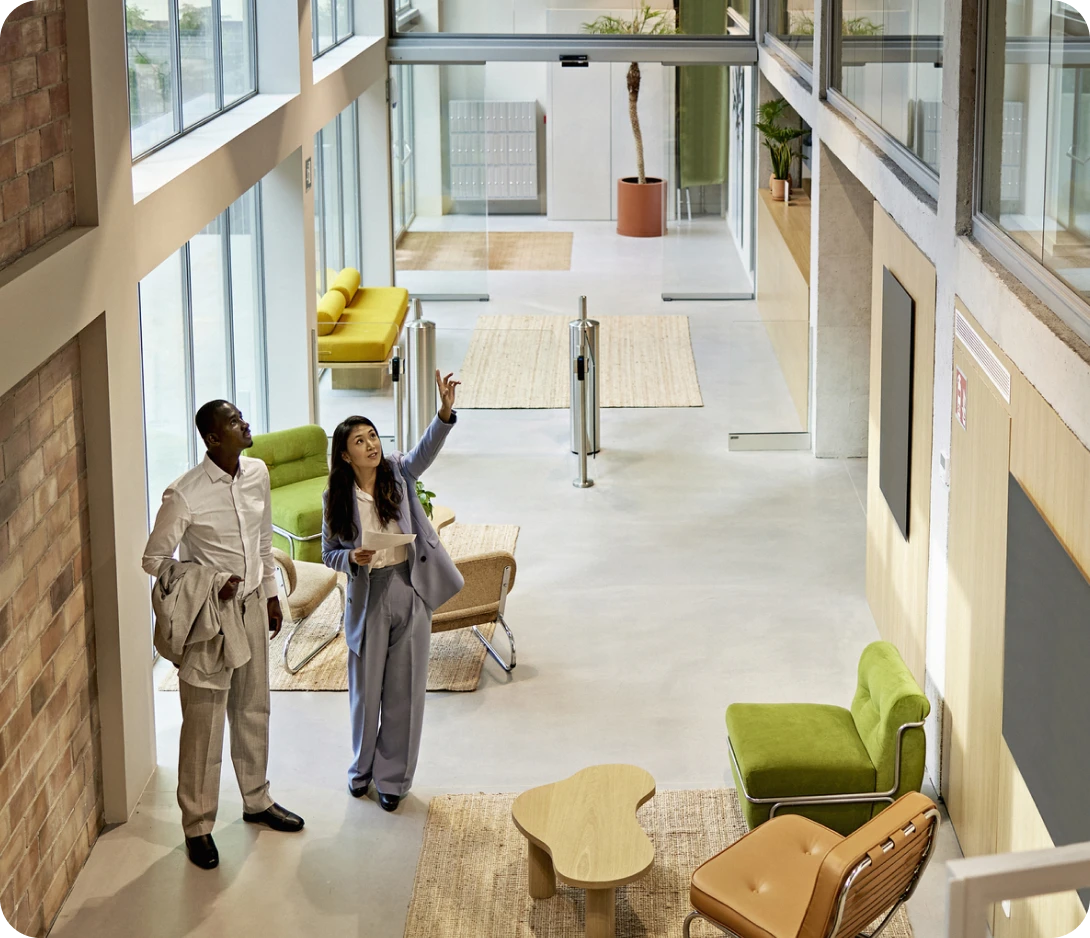 People touring a stylish office space